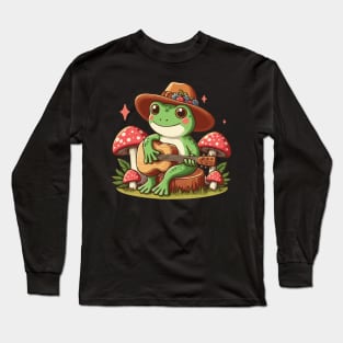 Cottagecore Aesthetic Frog Playing a Guitar Long Sleeve T-Shirt